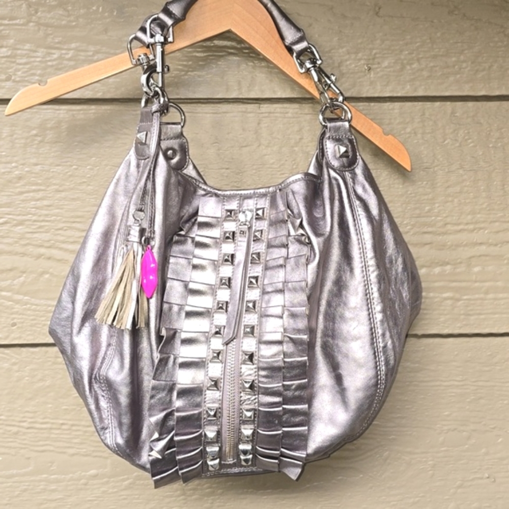 Betsey Johnson pewter leather Satchel large